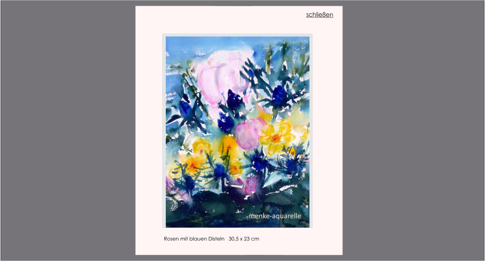 schließen Rosen mit blauen Disteln   30,5 x 23 cm
